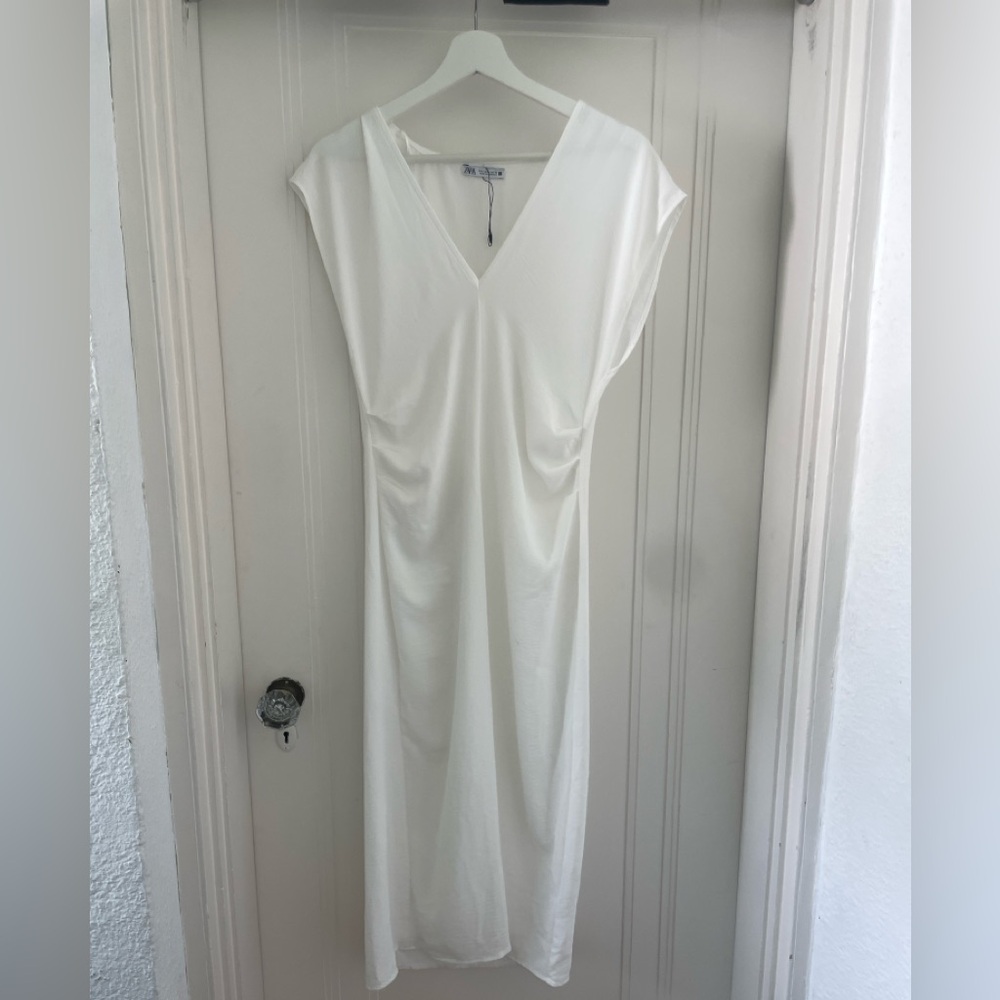 Zara White Draped Dress